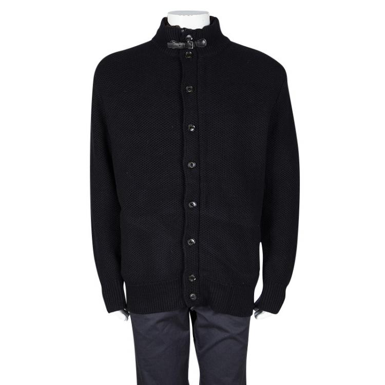 Pre Owned Ermenegildo Zegna Navy Blue Chunky Cashmere Knit Mink Lined Jacket  4XL