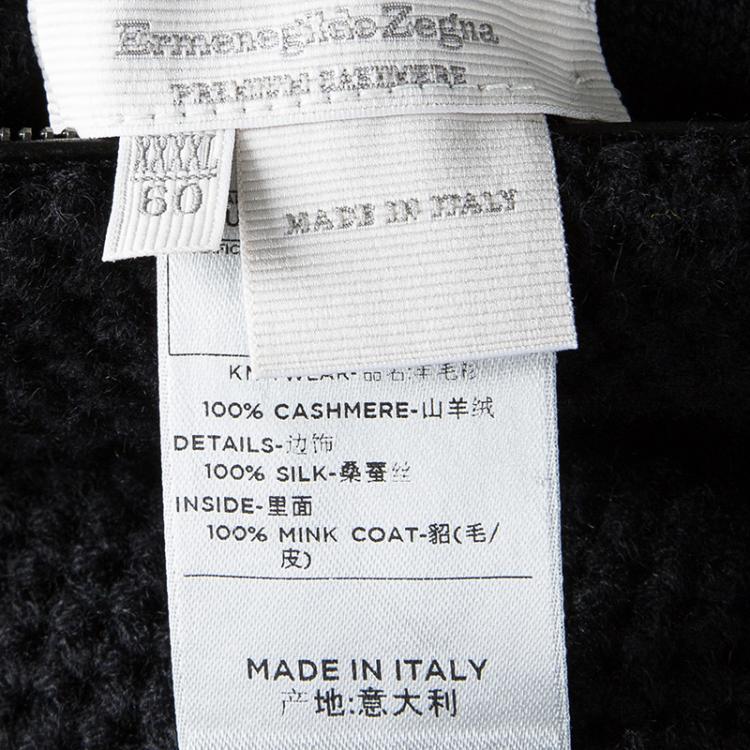 Pre Owned Ermenegildo Zegna Navy Blue Chunky Cashmere Knit Mink Lined Jacket  4XL