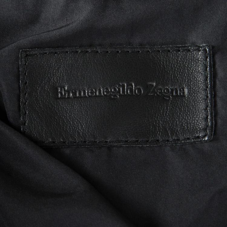 Pre Owned Ermenegildo Zegna Black Lambskin Leather Belted Jacket and Vest Set 6XL