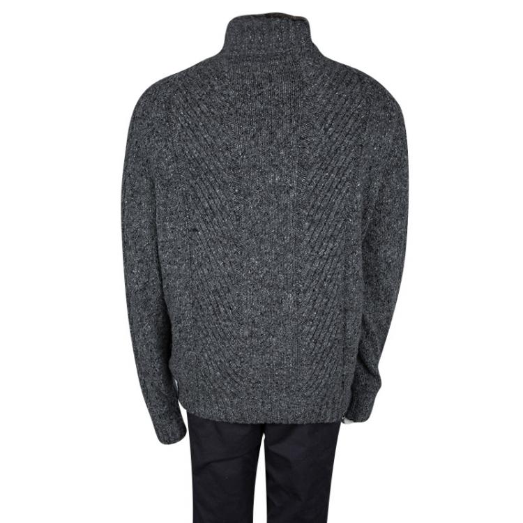 Pre Owned Ermenegildo Zegna Grey Cashmere and Mink Zip Front Jacket 5XL