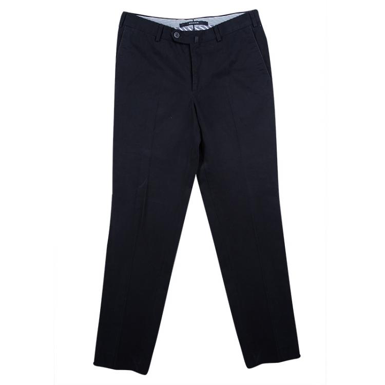 Pre Owned Ermenegildo Zegna Navy Blue Cotton Regular Fit Trousers M