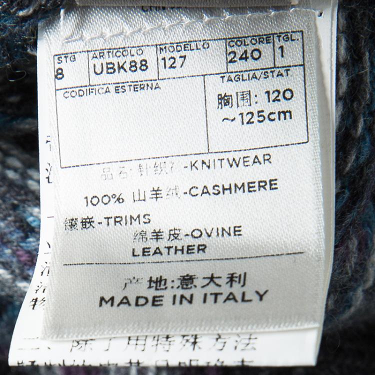 Pre Owned Ermenegildo Zegna Premium Cashmere Grey Patterned Zip Detail Sweater 4XL