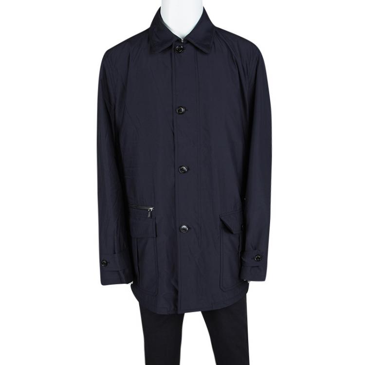 Pre Owned Ermenegildo Zegna Navy Blue Zip Front Wind Breaker Jacket 4XL