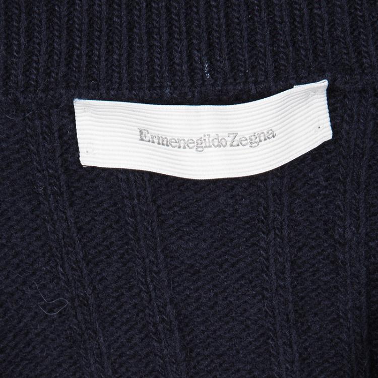 Pre Owned Ermenegildo Zegna Navy Blue Wool and Cashmere Button Front Cardigan 3XL