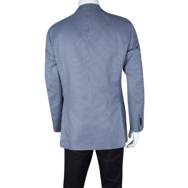 Pre Owned Ermenegildo Zegna Blue and White Houndstooth Pattern Blazer L