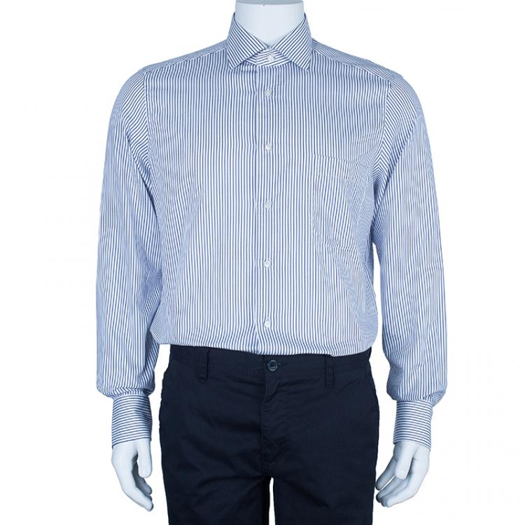 Pre Owned Ermenegildo Zegna Monochrome Pinstripe Formal Shirt M