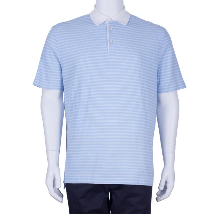 Pre Owned Ermenegildo Zegna Men's Blue Striped Polo Shirt XXL