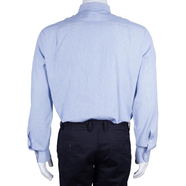 Pre Owned Ermenegildo Zegna Mens Blue Striped Shirt L