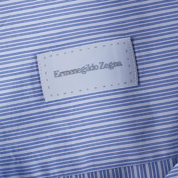 Pre Owned Ermenegildo Zegna Mens Blue Striped Shirt L