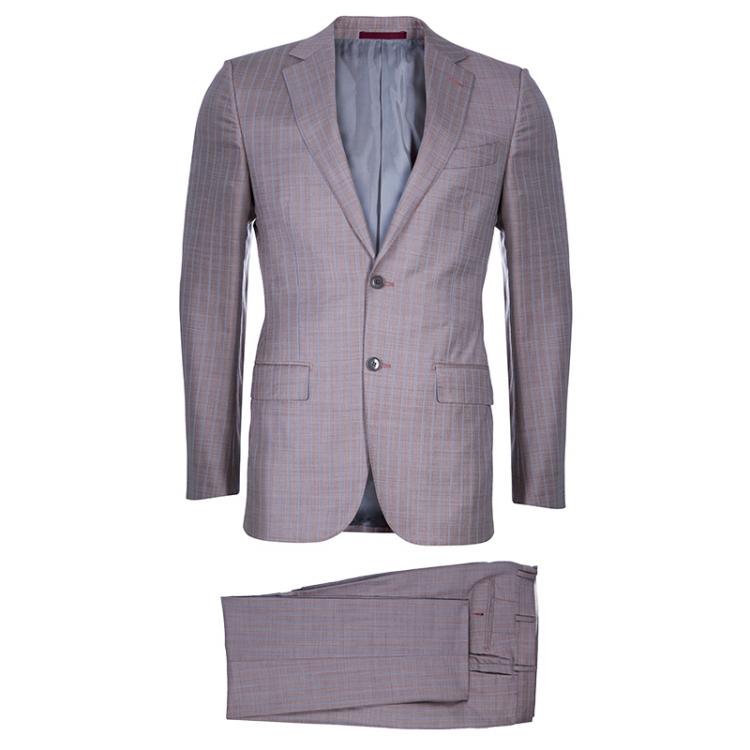 Pre Owned Ermenegildo Zegna Men's Grey/Brown Striped Suit M