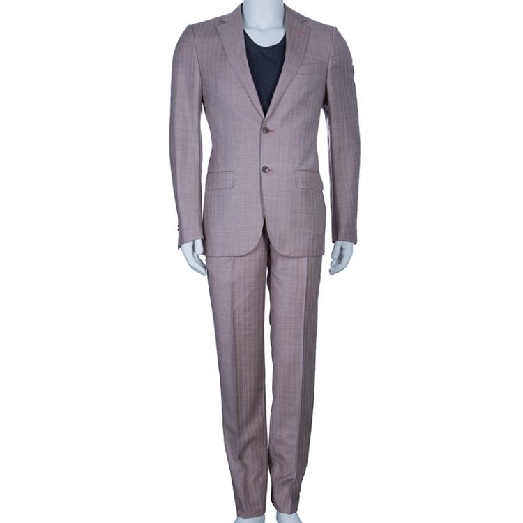 Pre Owned Ermenegildo Zegna Men's Grey/Brown Striped Suit M