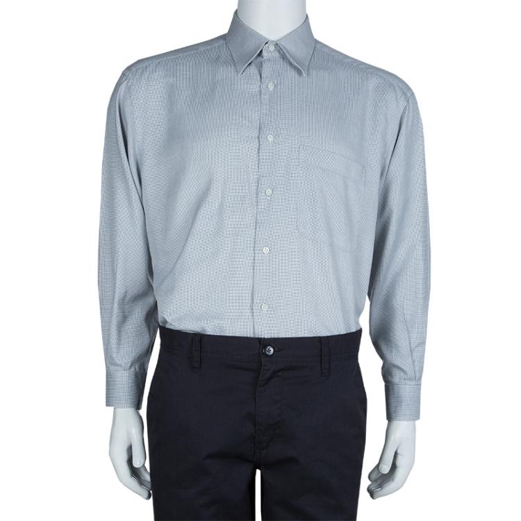 Pre Owned Ermenegildo Zegna Grey Dotted Shirt L