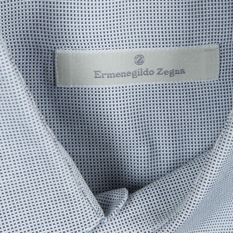 Pre Owned Ermenegildo Zegna Grey Dotted Shirt L