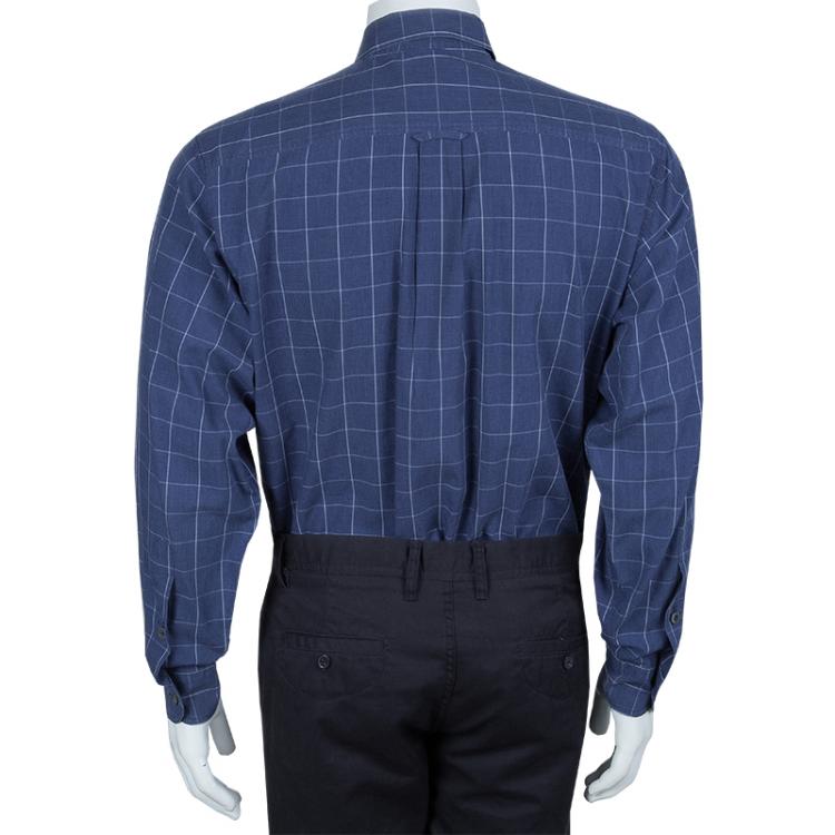 Pre Owned Ermenegildo Zegna Dark Blue Checked Shirt M