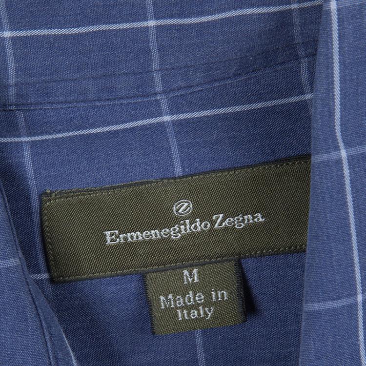Pre Owned Ermenegildo Zegna Dark Blue Checked Shirt M
