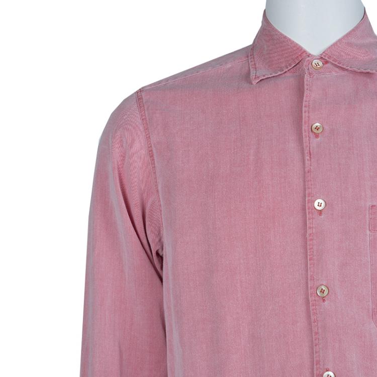 Pre Owned Ermenegildo Zegna Pink Cotton Shirt M