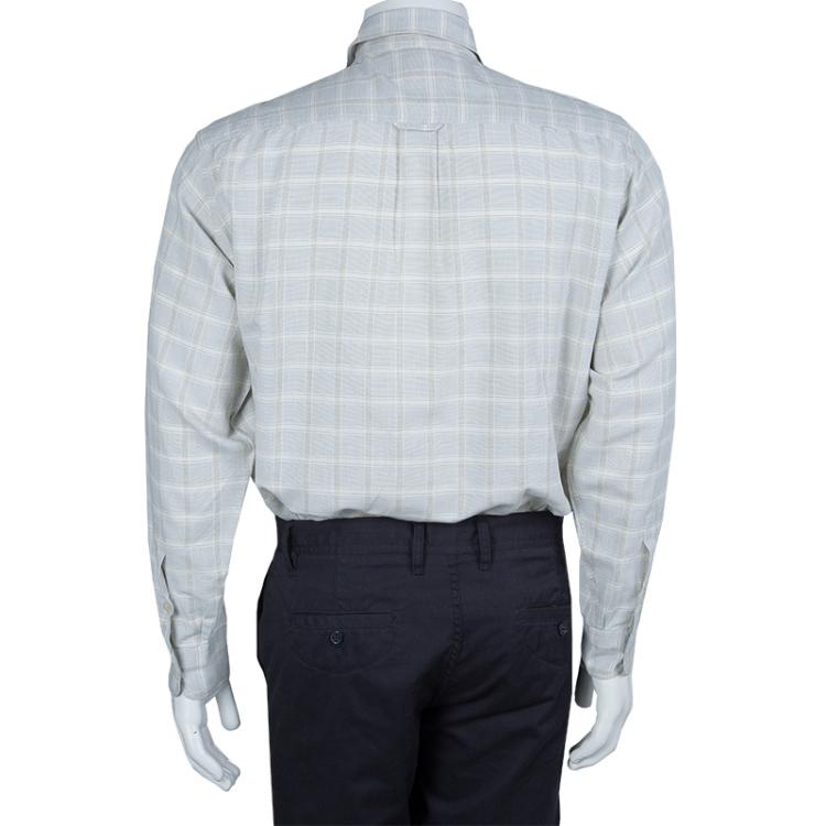 Pre Owned Ermenegildo Zegna Light Grey Checked Shirt M
