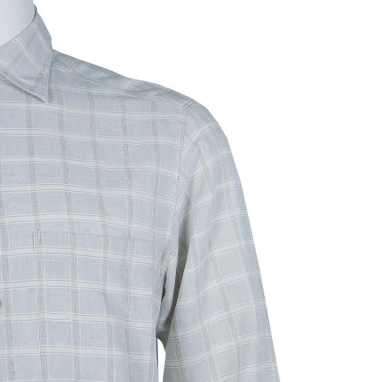 Pre Owned Ermenegildo Zegna Light Grey Checked Shirt M