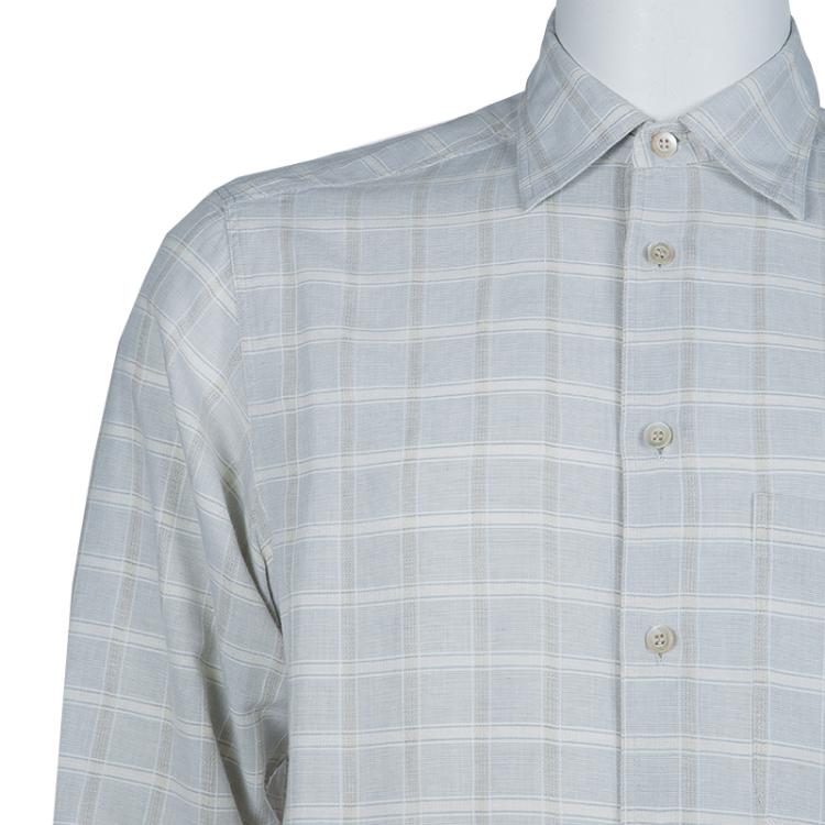 Pre Owned Ermenegildo Zegna Light Grey Checked Shirt M