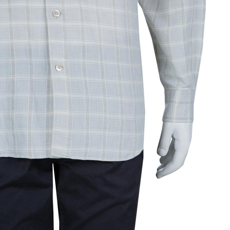 Pre Owned Ermenegildo Zegna Light Grey Checked Shirt M
