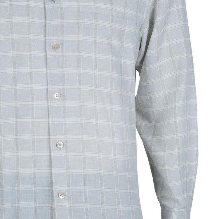 Pre Owned Ermenegildo Zegna Light Grey Checked Shirt M