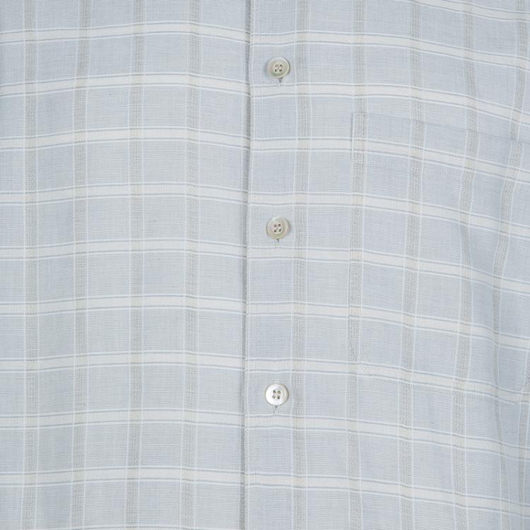 Pre Owned Ermenegildo Zegna Light Grey Checked Shirt M