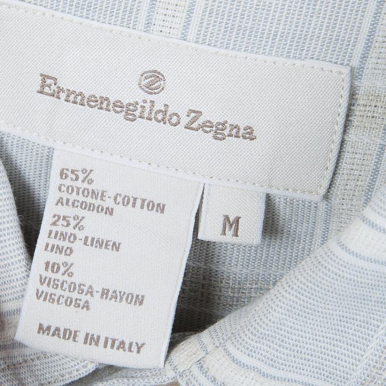 Pre Owned Ermenegildo Zegna Light Grey Checked Shirt M