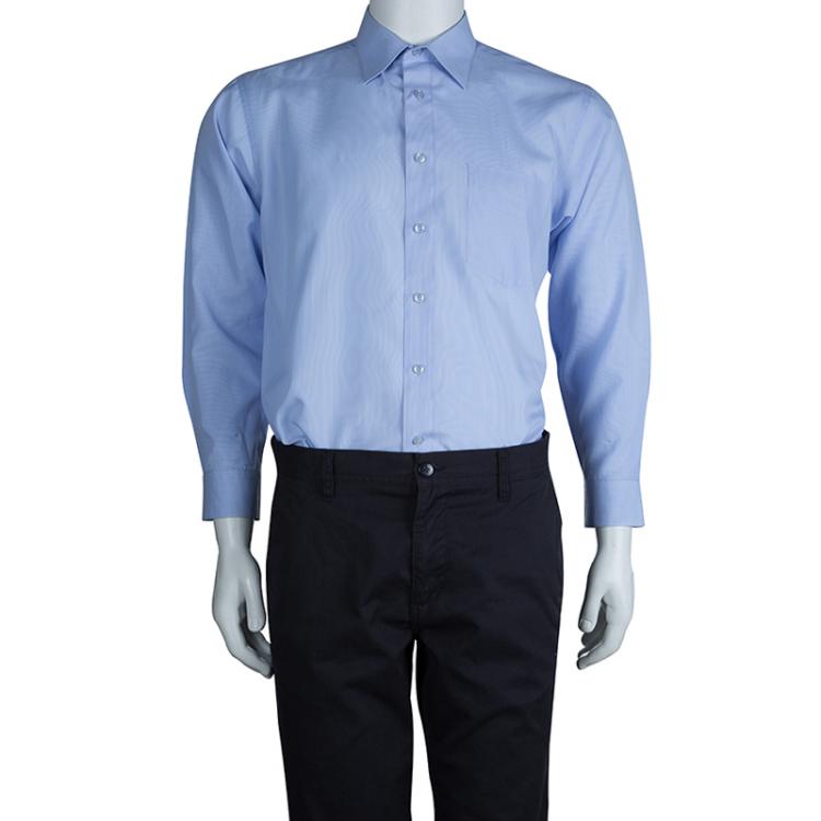 Pre Owned Ermenegildo Zegna Blue Long Sleeve Buttondown Cotton Shirt L