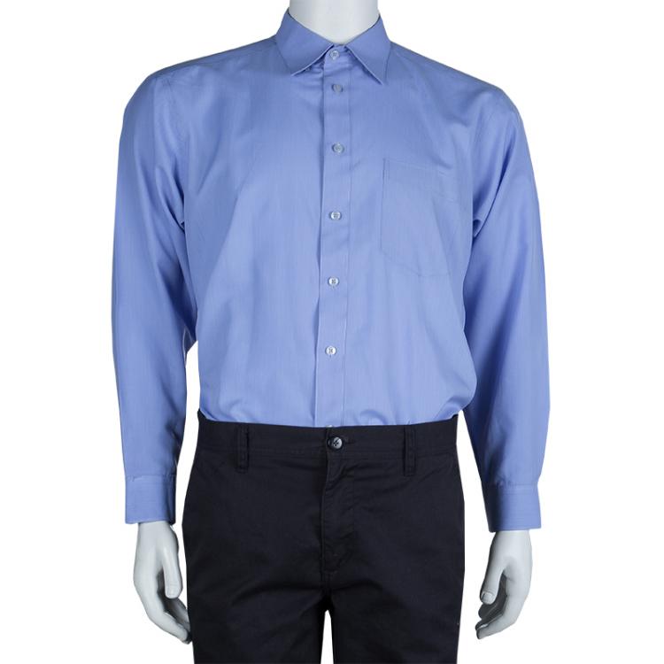 Pre Owned Ermenegildo Zegna Blue Long Sleeve Buttondown Cotton Shirt XL