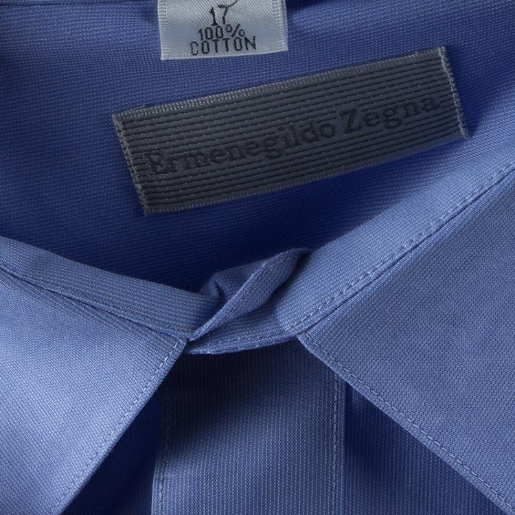 Pre Owned Ermenegildo Zegna Blue Long Sleeve Buttondown Cotton Shirt XL