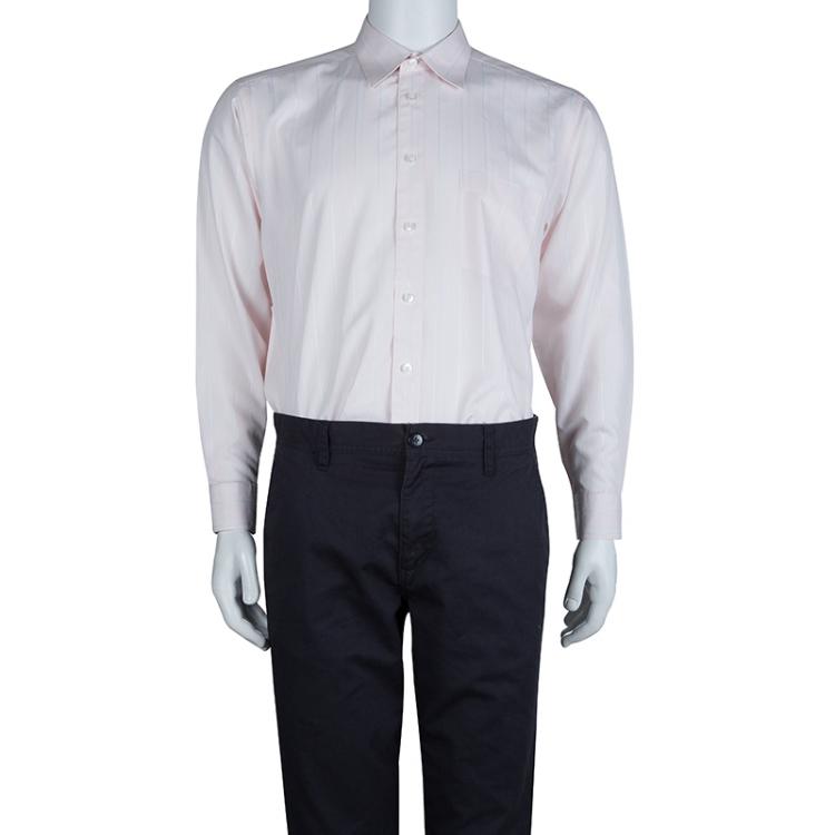 Pre Owned Ermenegildo Zegna Light Pink Striped Long Sleeve Buttondown Shirt XL