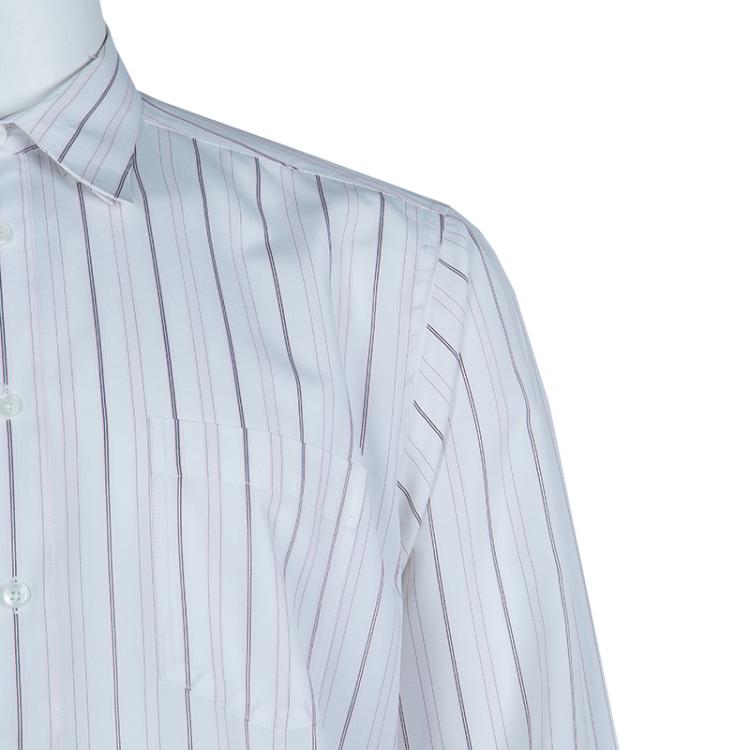 Pre Owned Ermenegildo Zegna White and Pink Long Sleeve Buttondown Cotton Shirt XL