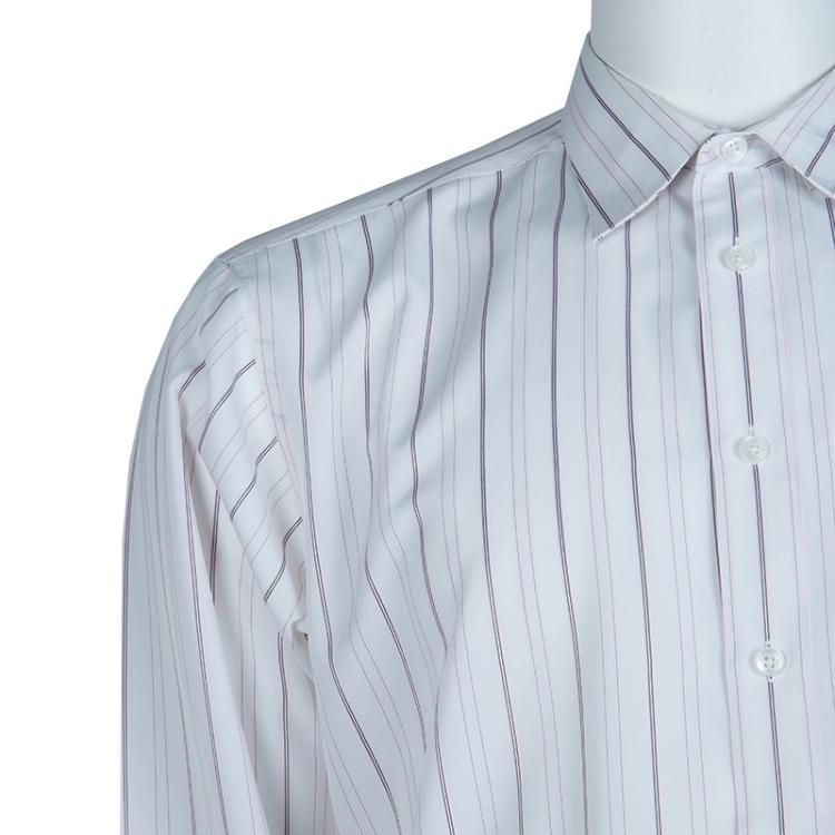 Pre Owned Ermenegildo Zegna White and Pink Long Sleeve Buttondown Cotton Shirt XL