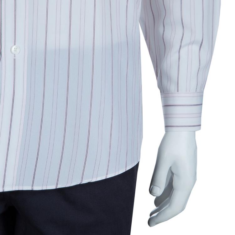 Pre Owned Ermenegildo Zegna White and Pink Long Sleeve Buttondown Cotton Shirt XL
