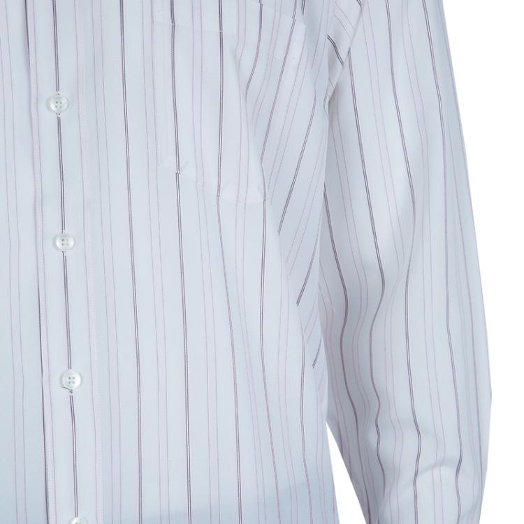 Pre Owned Ermenegildo Zegna White and Pink Long Sleeve Buttondown Cotton Shirt XL