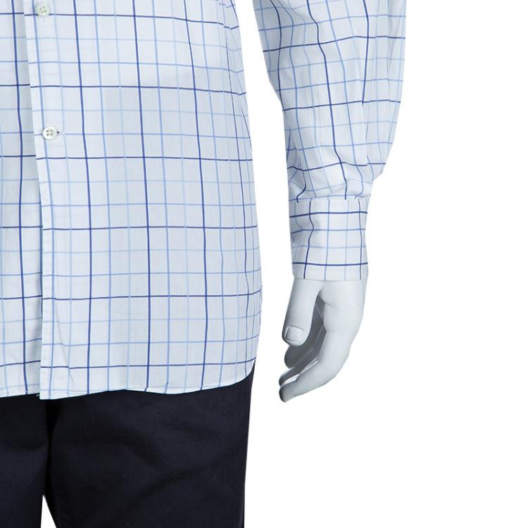 Pre Owned Ermenegildo Zegna White and Blue Checked Long Sleeve Buttondown Cotton Shirt XL