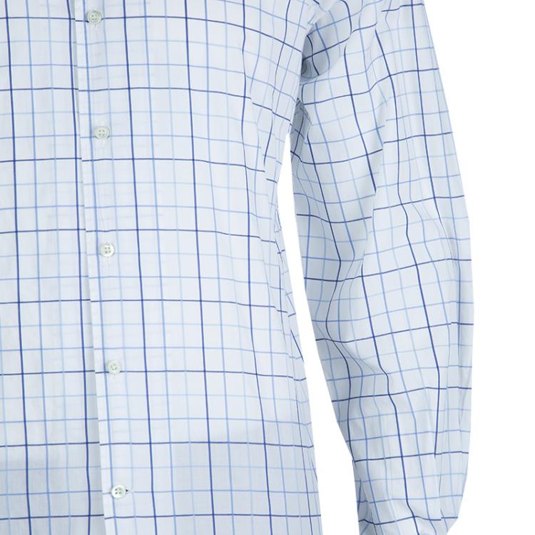 Pre Owned Ermenegildo Zegna White and Blue Checked Long Sleeve Buttondown Cotton Shirt XL