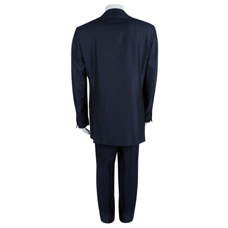 Pre Owned Ermenegildo Zegna Navy Blue Striped Pant Suit L