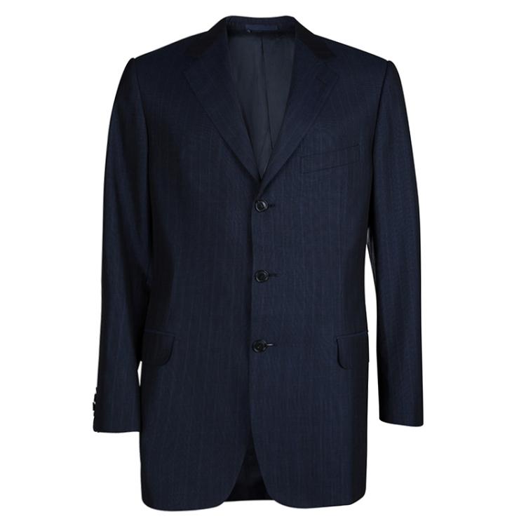 Pre Owned Ermenegildo Zegna Navy Blue Striped Pant Suit L