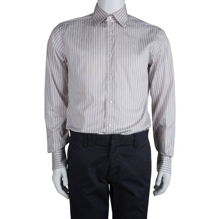 Pre Owned Ermenegildo Zegna Brown Striped Cotton Regular Fit Shirt M