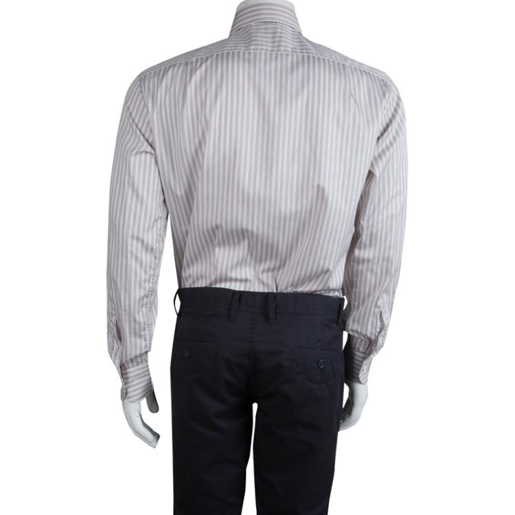 Pre Owned Ermenegildo Zegna Brown Striped Cotton Regular Fit Shirt M