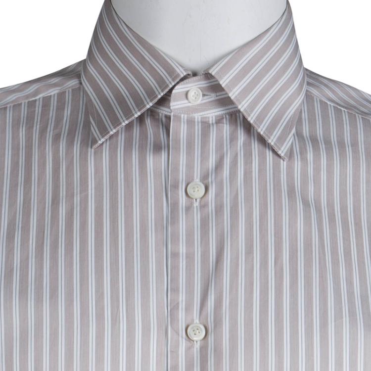 Pre Owned Ermenegildo Zegna Brown Striped Cotton Regular Fit Shirt M