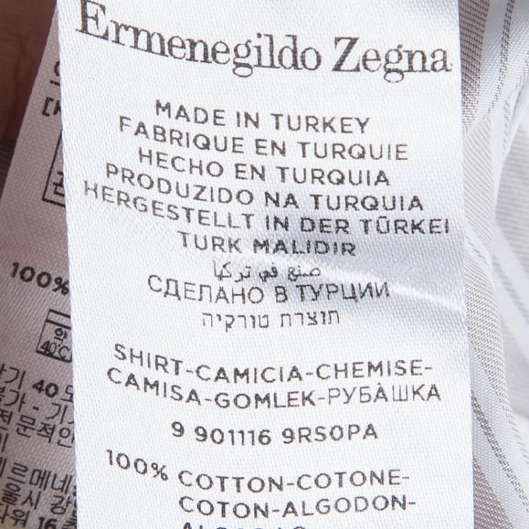 Pre Owned Ermenegildo Zegna Brown Striped Cotton Regular Fit Shirt M