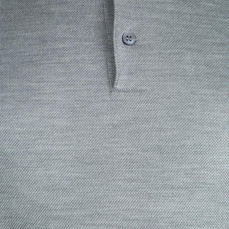Pre Owned Ermenegildo Zegna Grey Silk Honeycomb Knit Long Sleeve Polo T-Shirt L