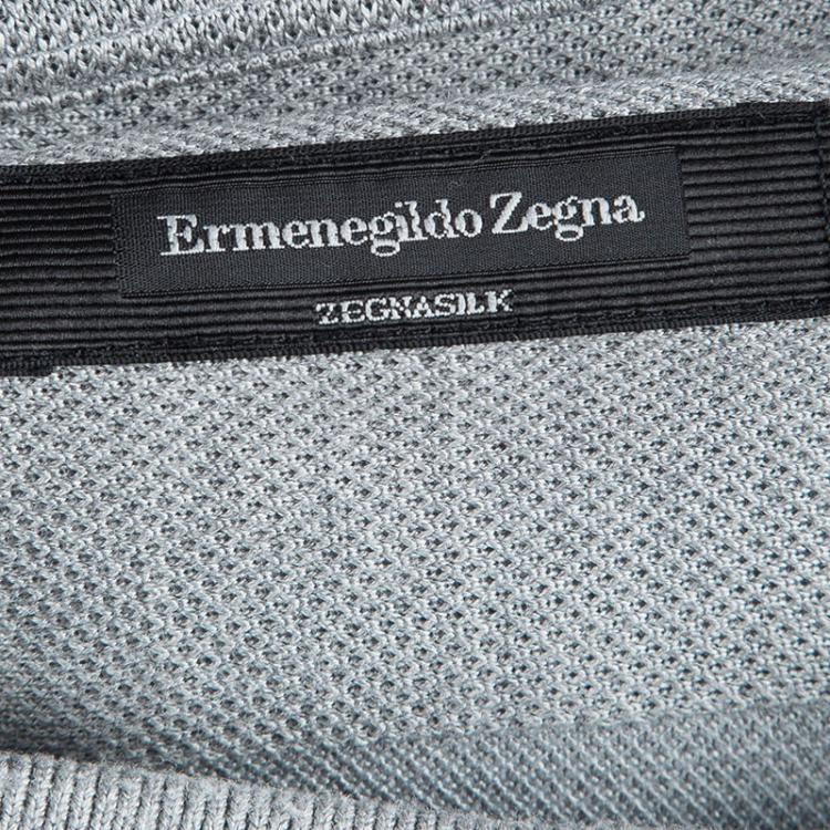Pre Owned Ermenegildo Zegna Grey Silk Honeycomb Knit Long Sleeve Polo T-Shirt L
