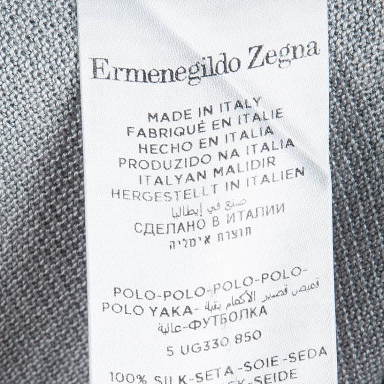 Pre Owned Ermenegildo Zegna Grey Silk Honeycomb Knit Long Sleeve Polo T-Shirt L