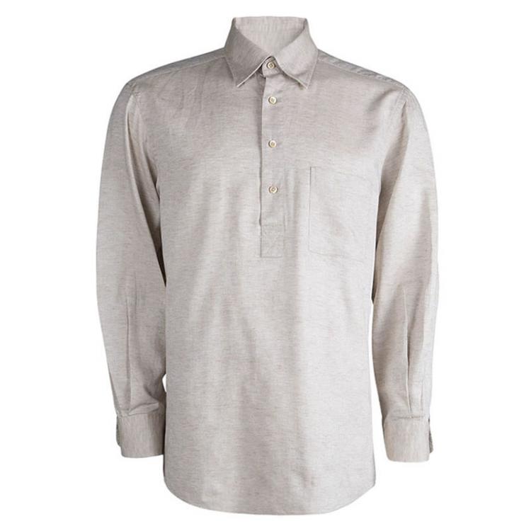 Pre Owned Ermenegildo Zegna Beige Linen Blend Long Sleeve Shirt XL