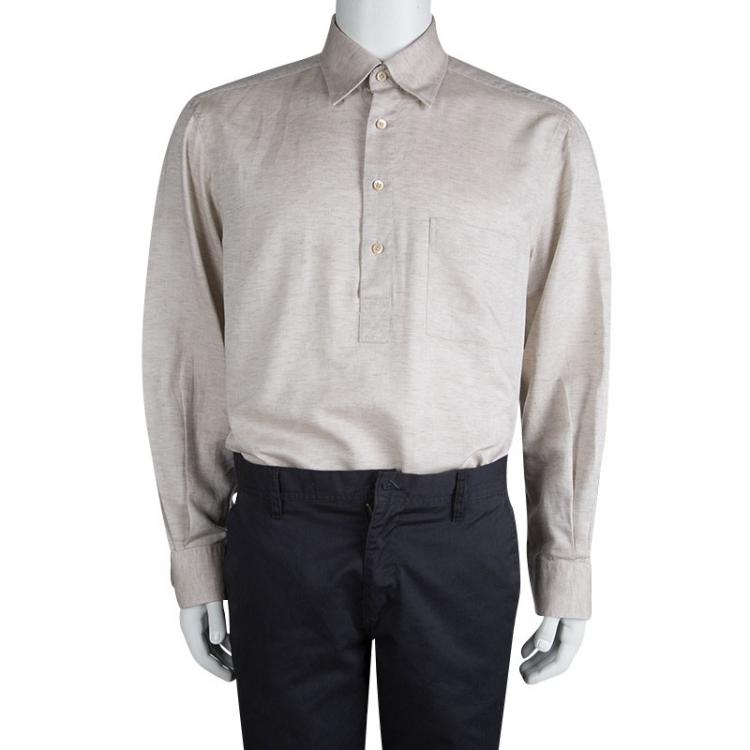 Pre Owned Ermenegildo Zegna Beige Linen Blend Long Sleeve Shirt XL
