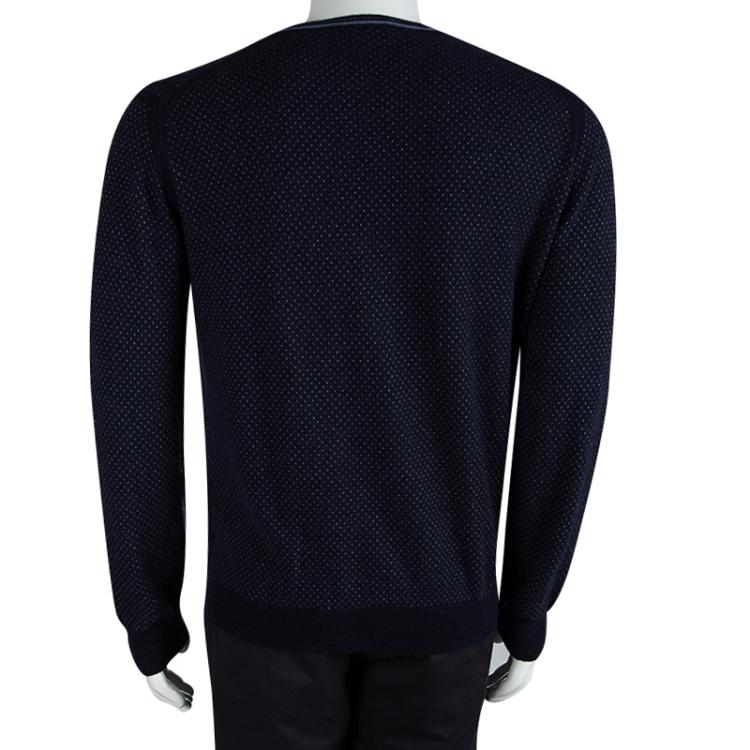 Pre Owned Ermenegildo Zegna Navy Blue Cashmere V-Neck Sweater XL