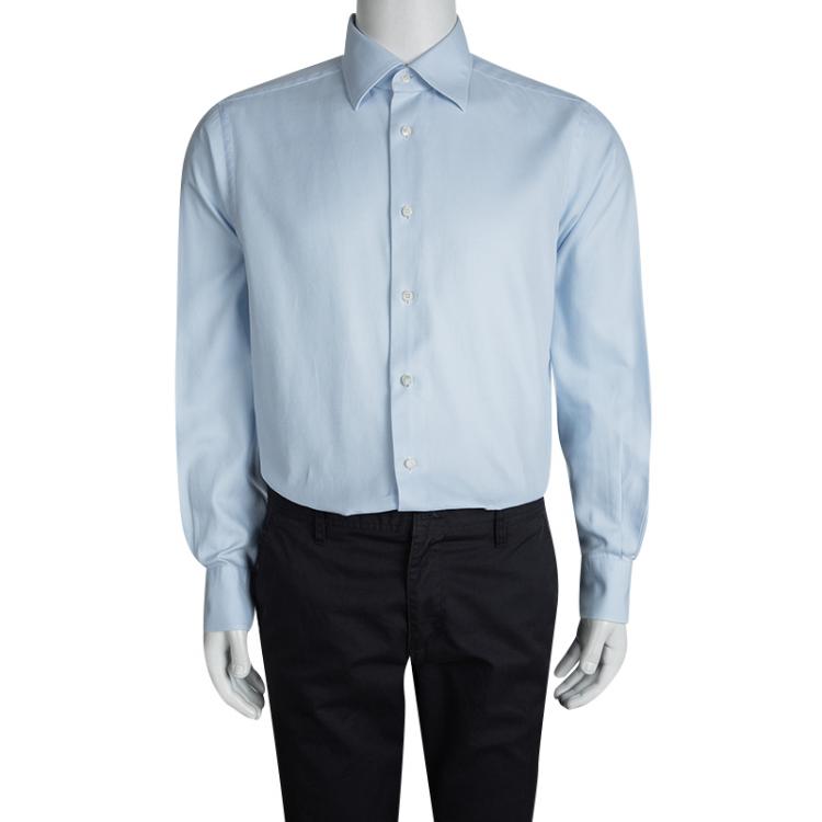 Pre Owned Ermenegildo Zegna Light Blue Button Front Slim Fit Shirt XXL